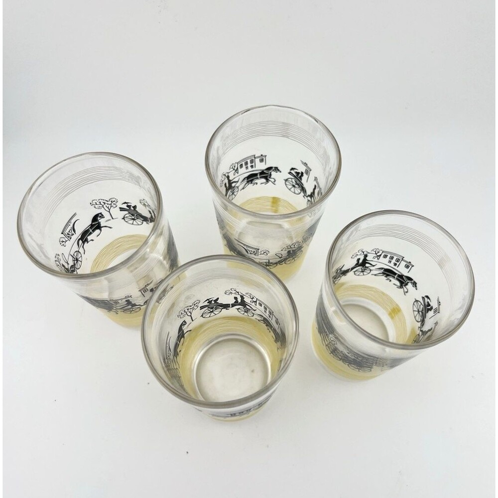Vtg Horse & Carriage Libbey Juice Glasses 4 Oz Set Of 4 Lot Glass Black Yellow - Picture 3 of 4